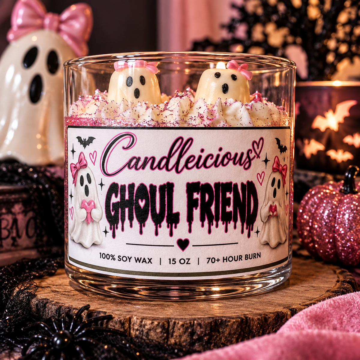 Ghoul Friend pink sugar scented 15 oz Halloween candle